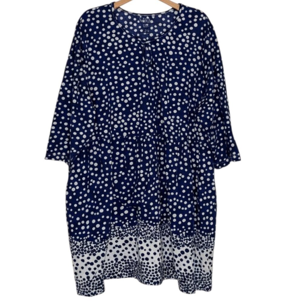 Ulla Popken Knit Dress Keyhole Cotton Polka Dot Womens Blue 24 26